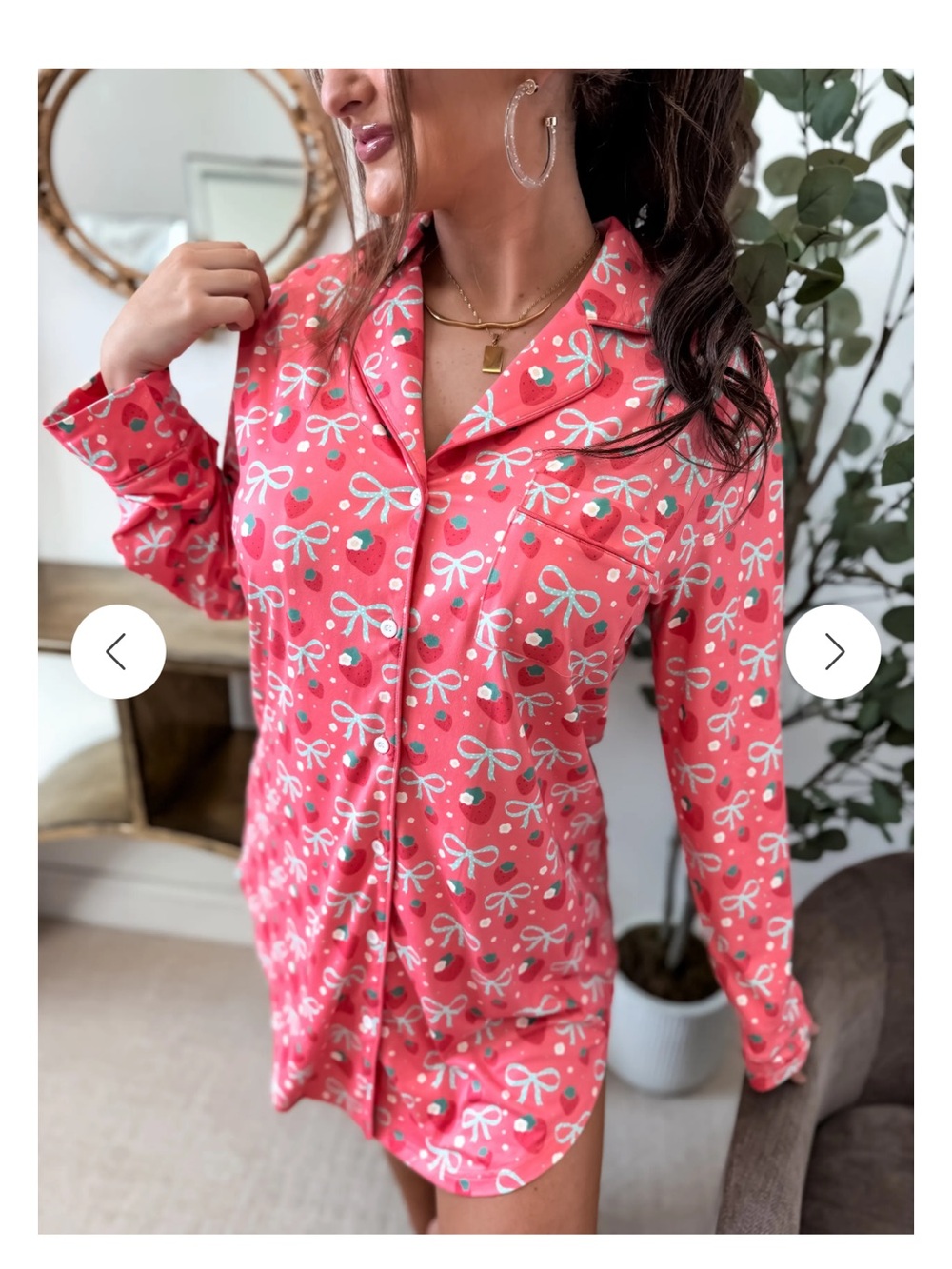 NWT Birdie Pink Button-Up Sleep Dress in Berry Bloom S